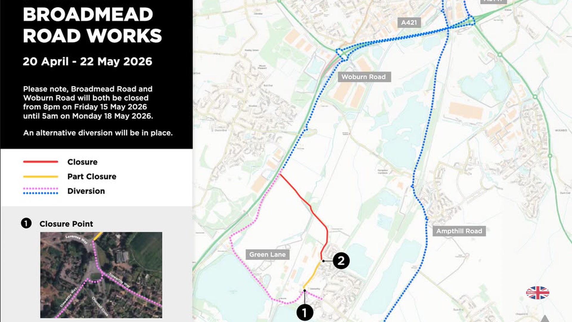 Enabling works on Broadmead Road near the Universal site, with signage and temporary traffic control in place