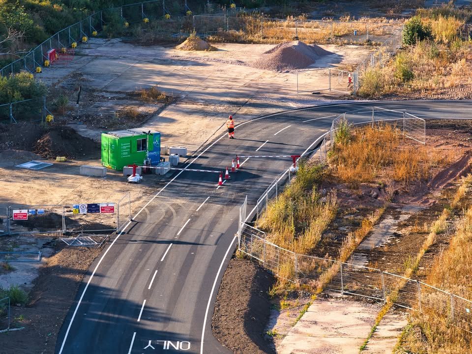 Entrance to the concrete slab closes as traffic switches to the new access road