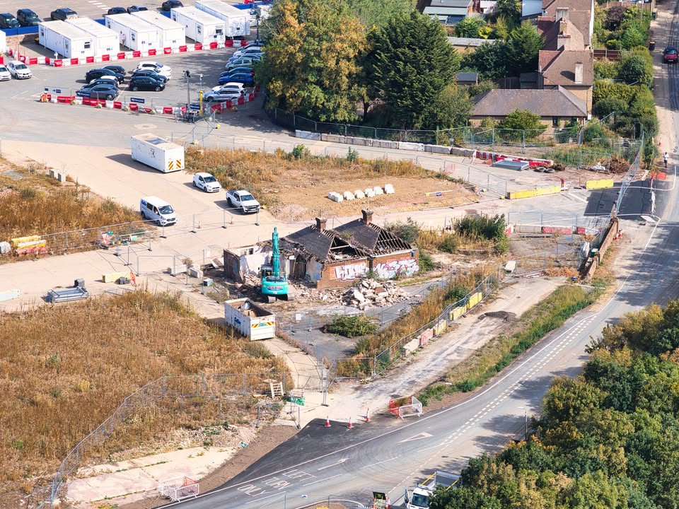 Demolition begins on the old Kempston Hardwick brickworks guardhouse