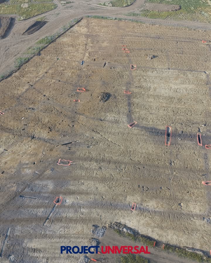 Aerial close-ups show trenches in Core Zone archaeological survey at Bedford