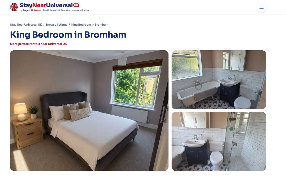 King bedroom in Bromham added to listings, 4.7 miles from Universal United Kingdom Resort