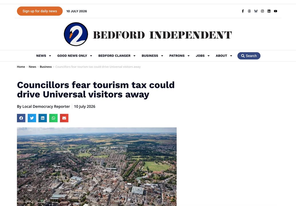No current plans for a tourism tax in Bedford over Universal United Kingdom Resort, council told
