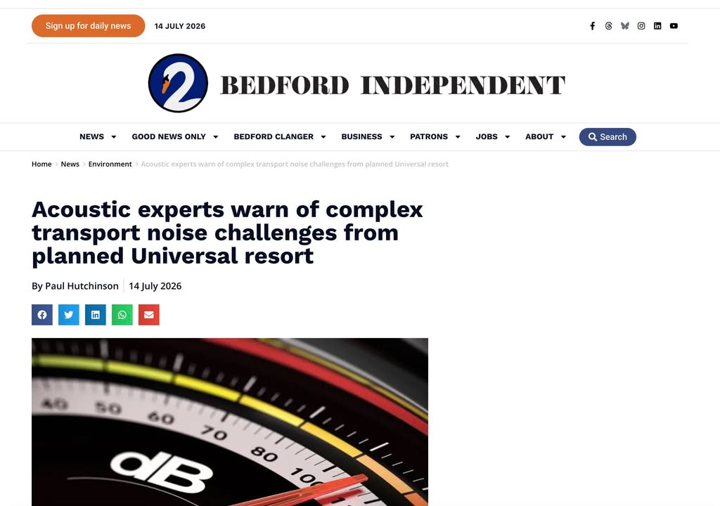 Experts say transport noise must be carefully considered as Universal drives major growth across Bedfordshire