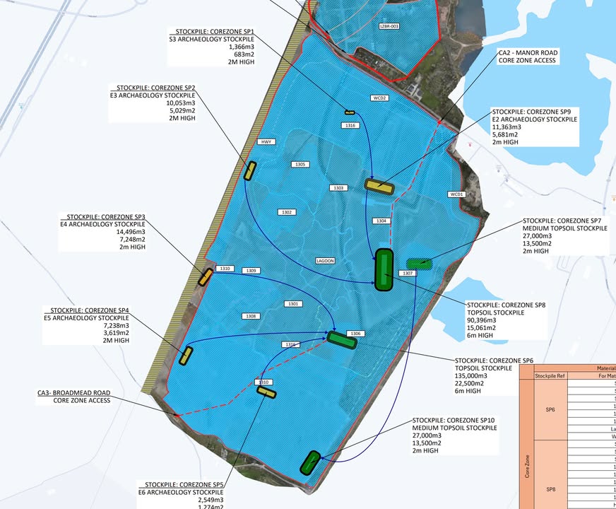 Topsoil phasing drawings for Universal United Kingdom Resort show lagoon in Core Zone