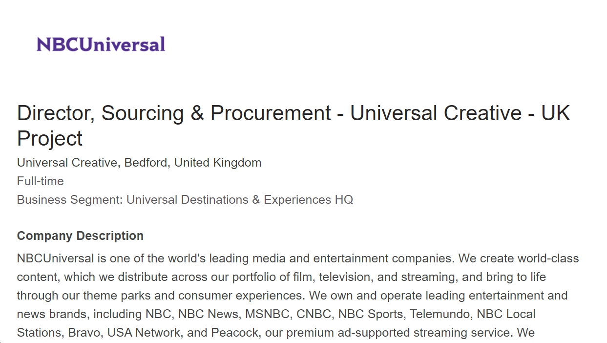universal studios uk jobs